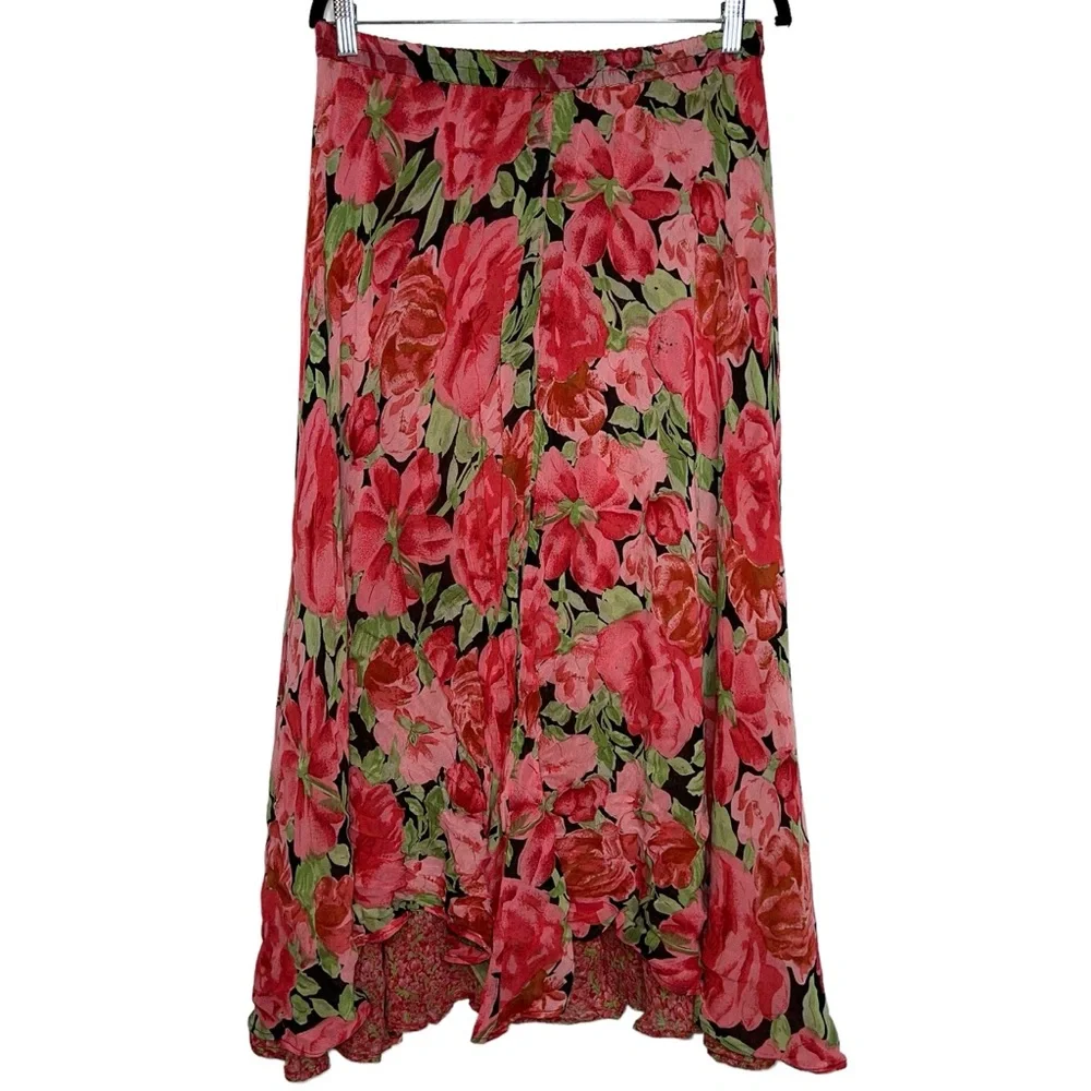 Coldwater Creek Vintage 90s Y2K Boho Reversible Floral Midi Length Skirt